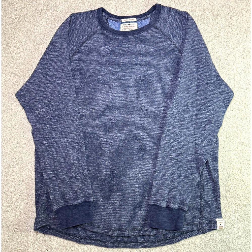 Lucky Brand Mens Large Lived In Thermal Blue Waffle Knit Long Sleeve Sweatshirt